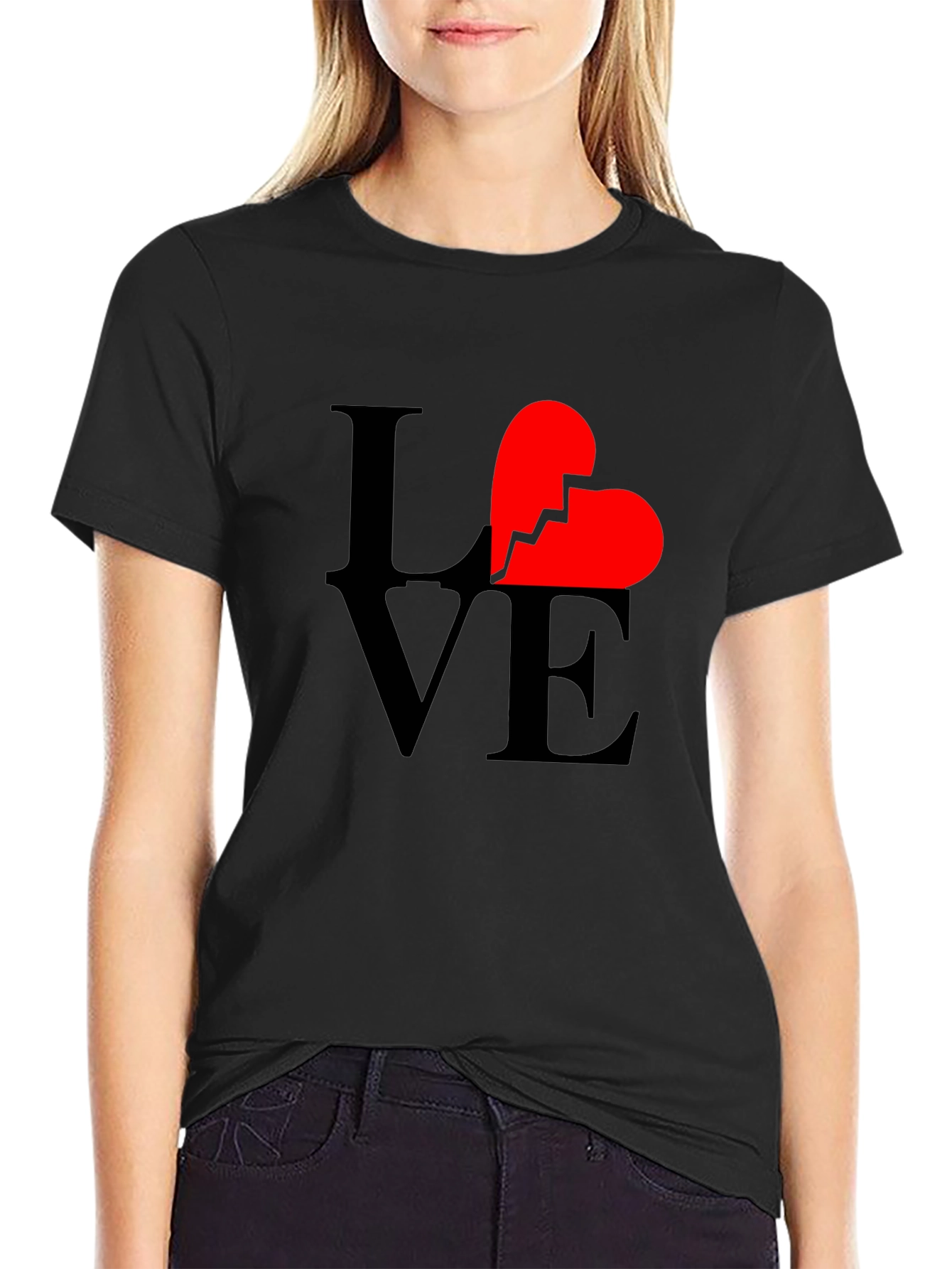 Broken Heart Love Graphic Tee - Black