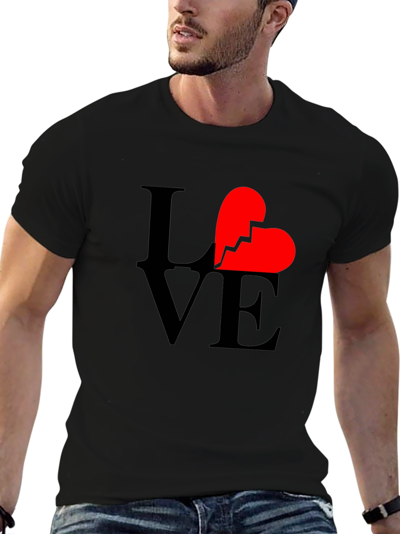 Broken Heart Love Graphic Tee - Black