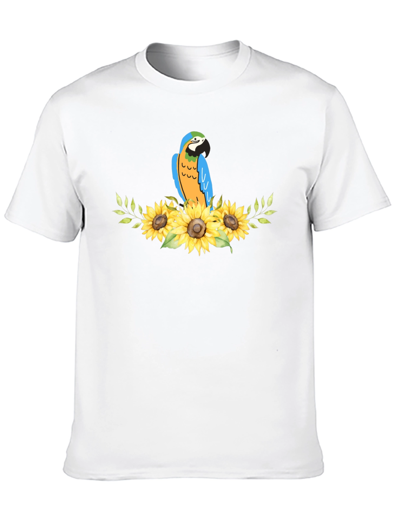 Parrot & Sunflower Graphic Black T-Shirt