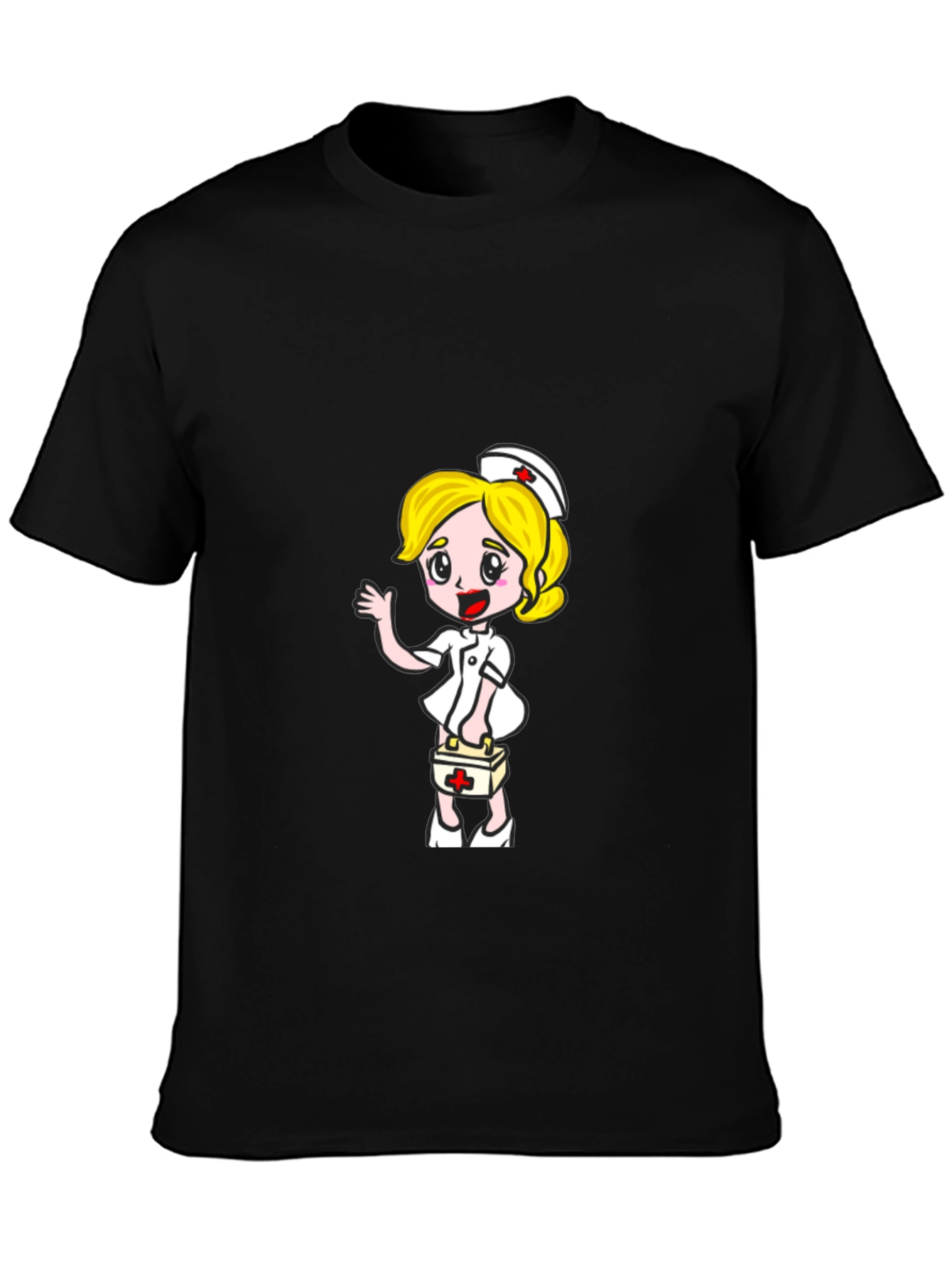 Nurse Cartoon Graphic Tee - Black