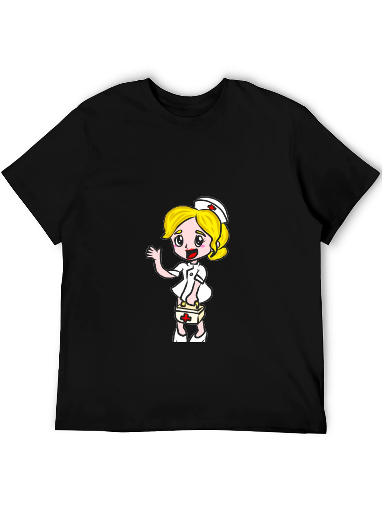 Nurse Cartoon Graphic Tee - Black