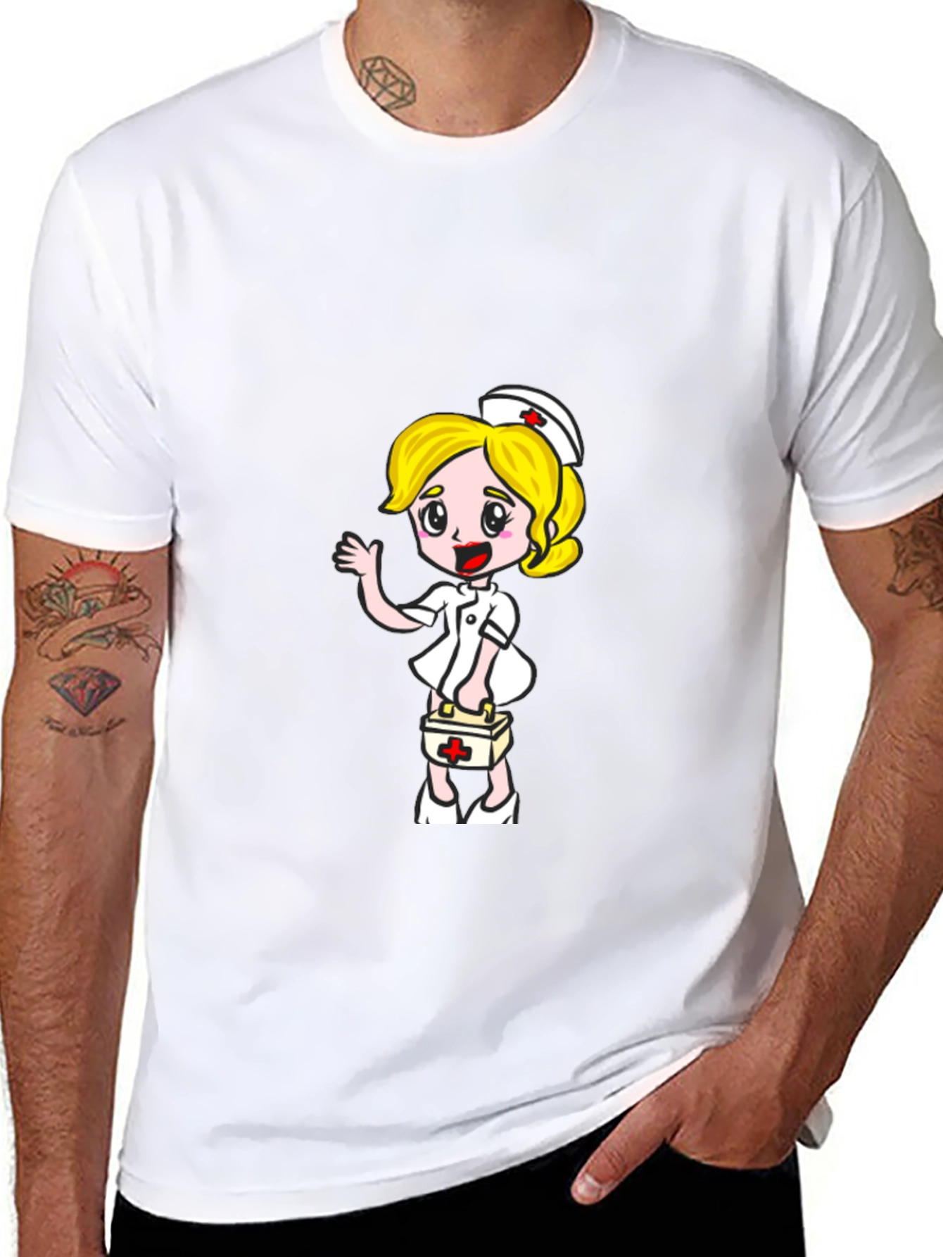 Nurse Cartoon Graphic Tee - Black