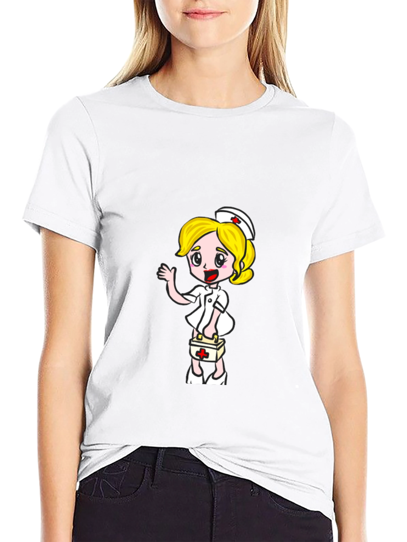 Nurse Cartoon Graphic Tee - Black