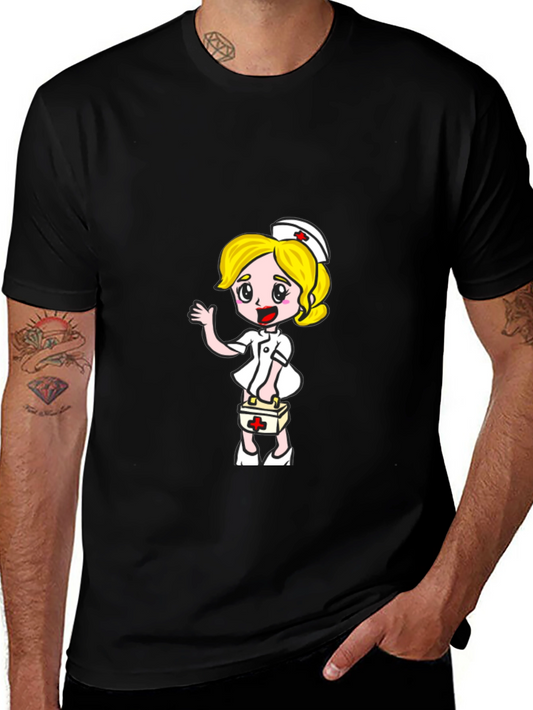 Nurse Cartoon Graphic Tee - Black