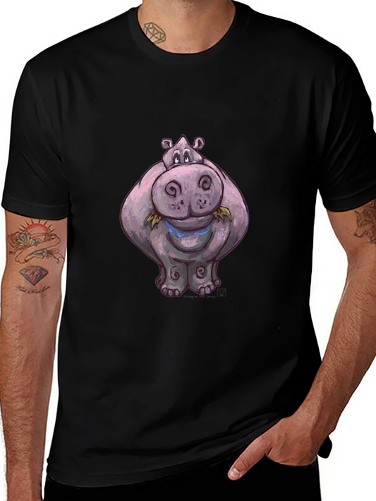Hippo Graphic Tee - Black Cotton Casual Shirt