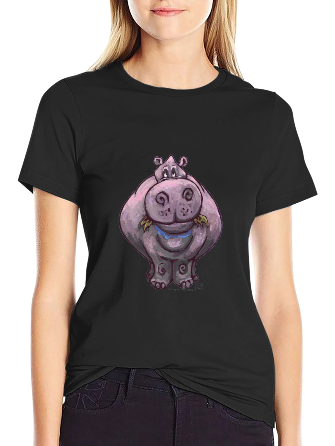 Hippo Graphic Tee - Black Cotton Casual Shirt