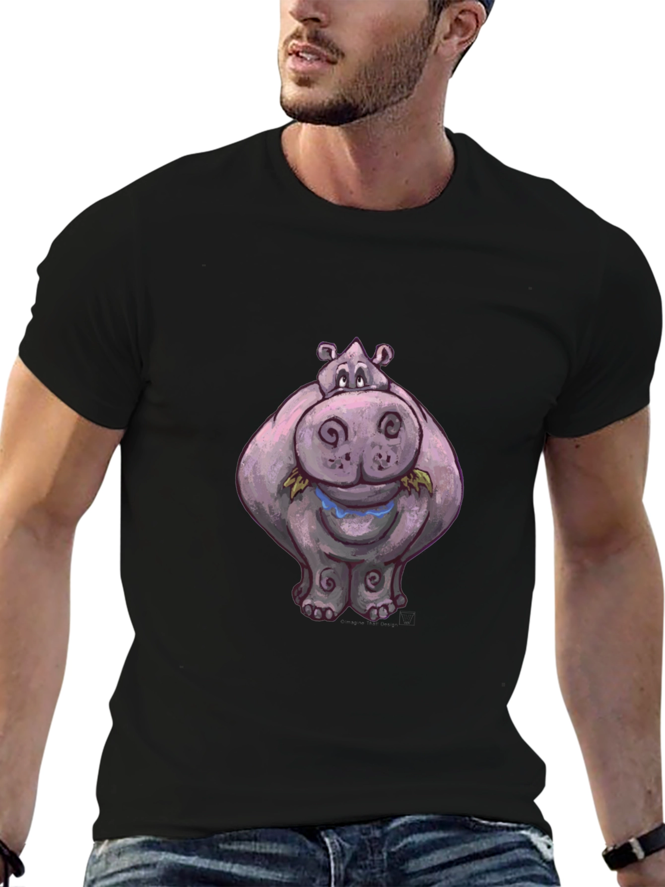 Hippo Graphic Tee - Black Cotton Casual Shirt