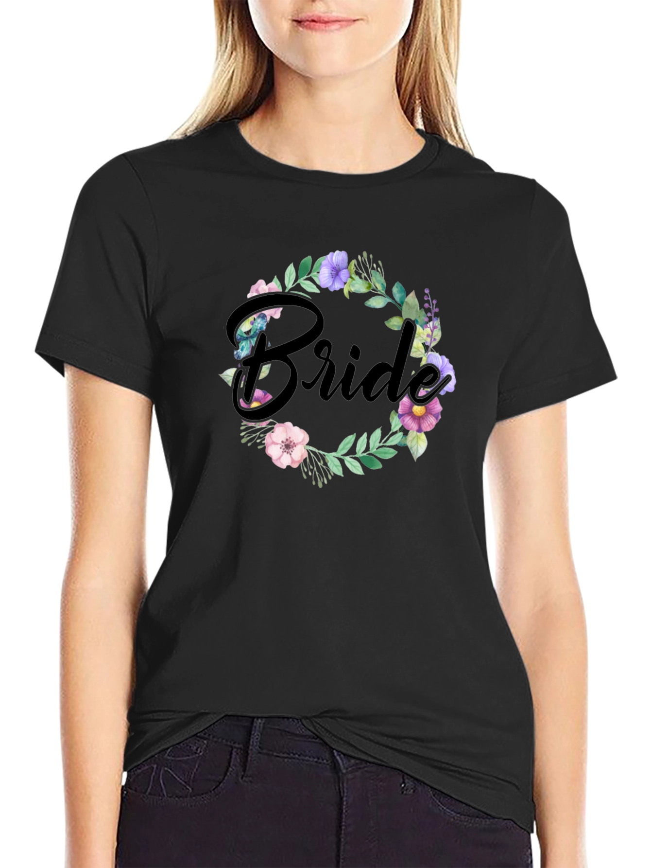 Bride Floral Wreath T-Shirt - Wedding Party Tee