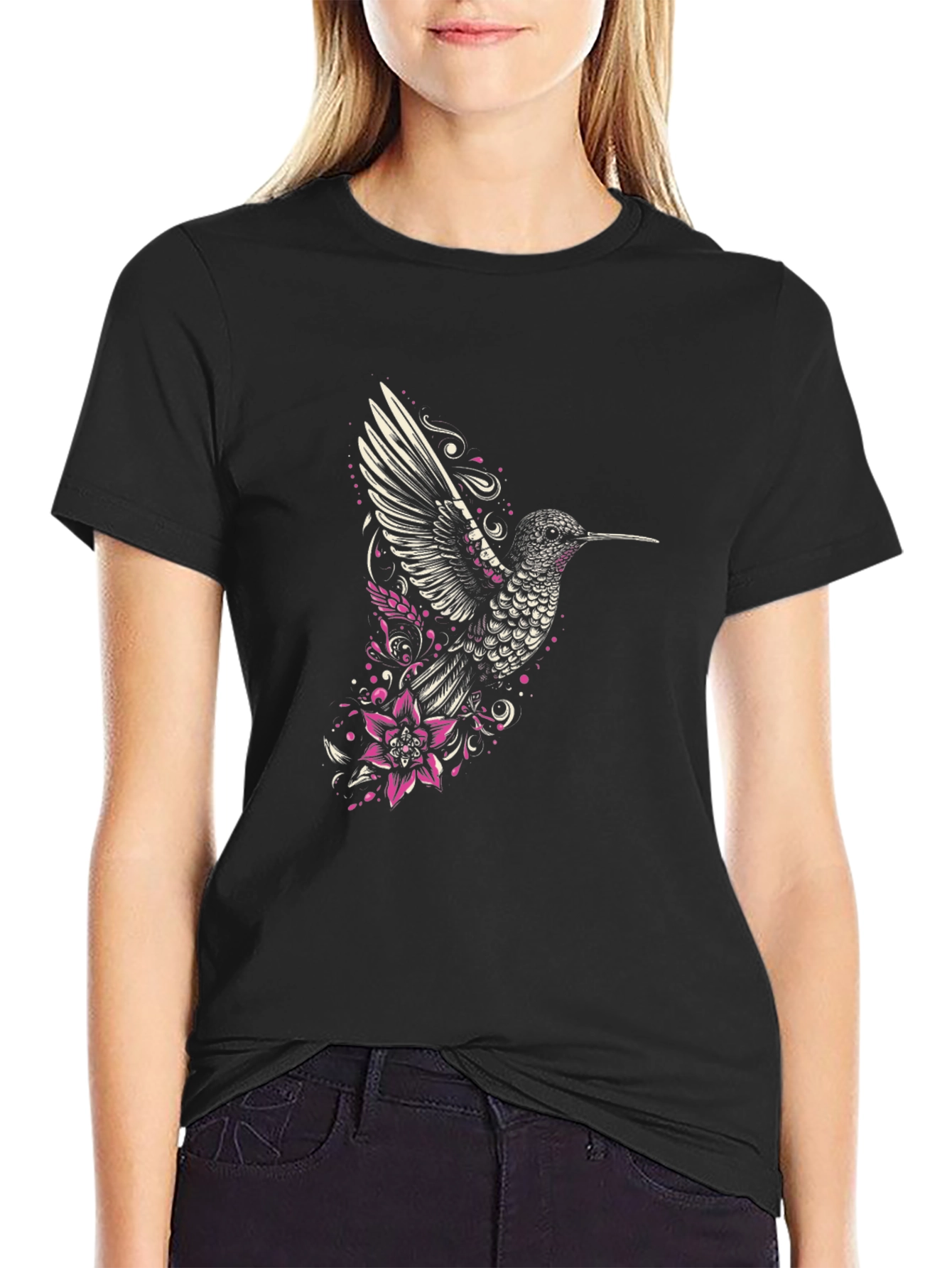 Hummingbird Graphic Tee - Stylish Mens Black T-Shirt