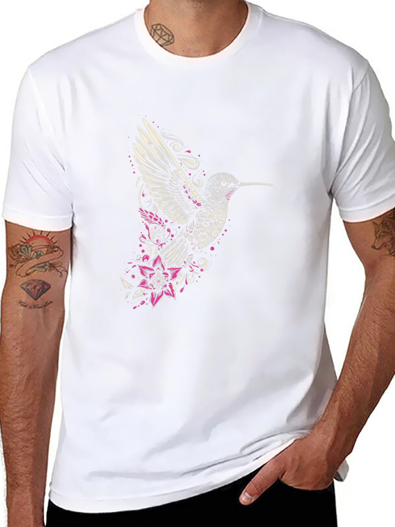 Hummingbird Graphic Tee - Stylish Mens Black T-Shirt