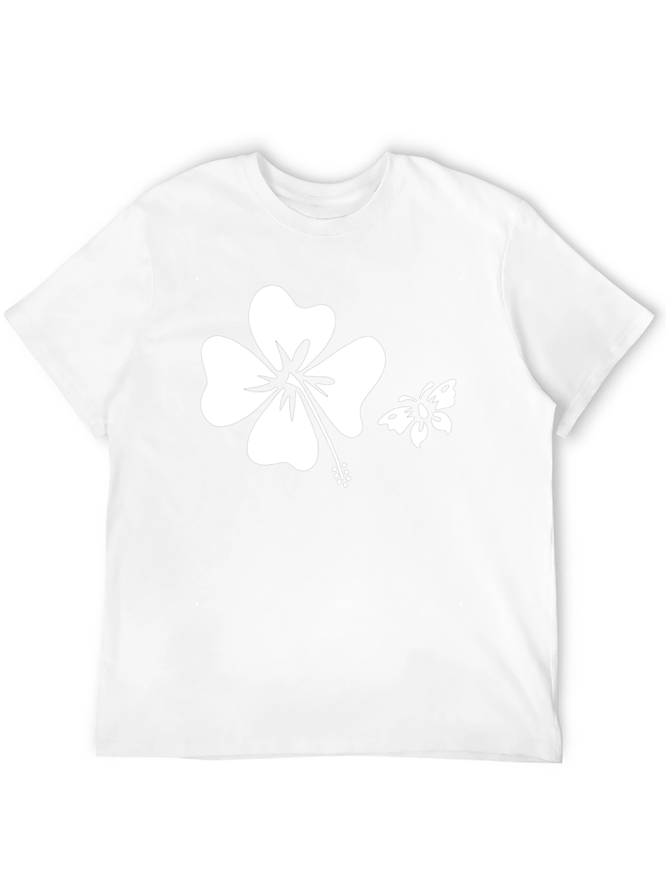 Black T-Shirt with Hibiscus and Butterfly Graphic