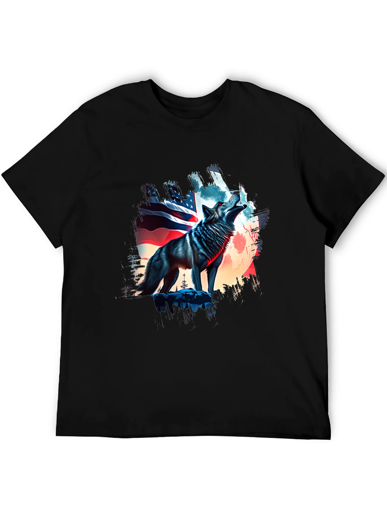 Patriotic Wolf Graphic Tee - USA Pride