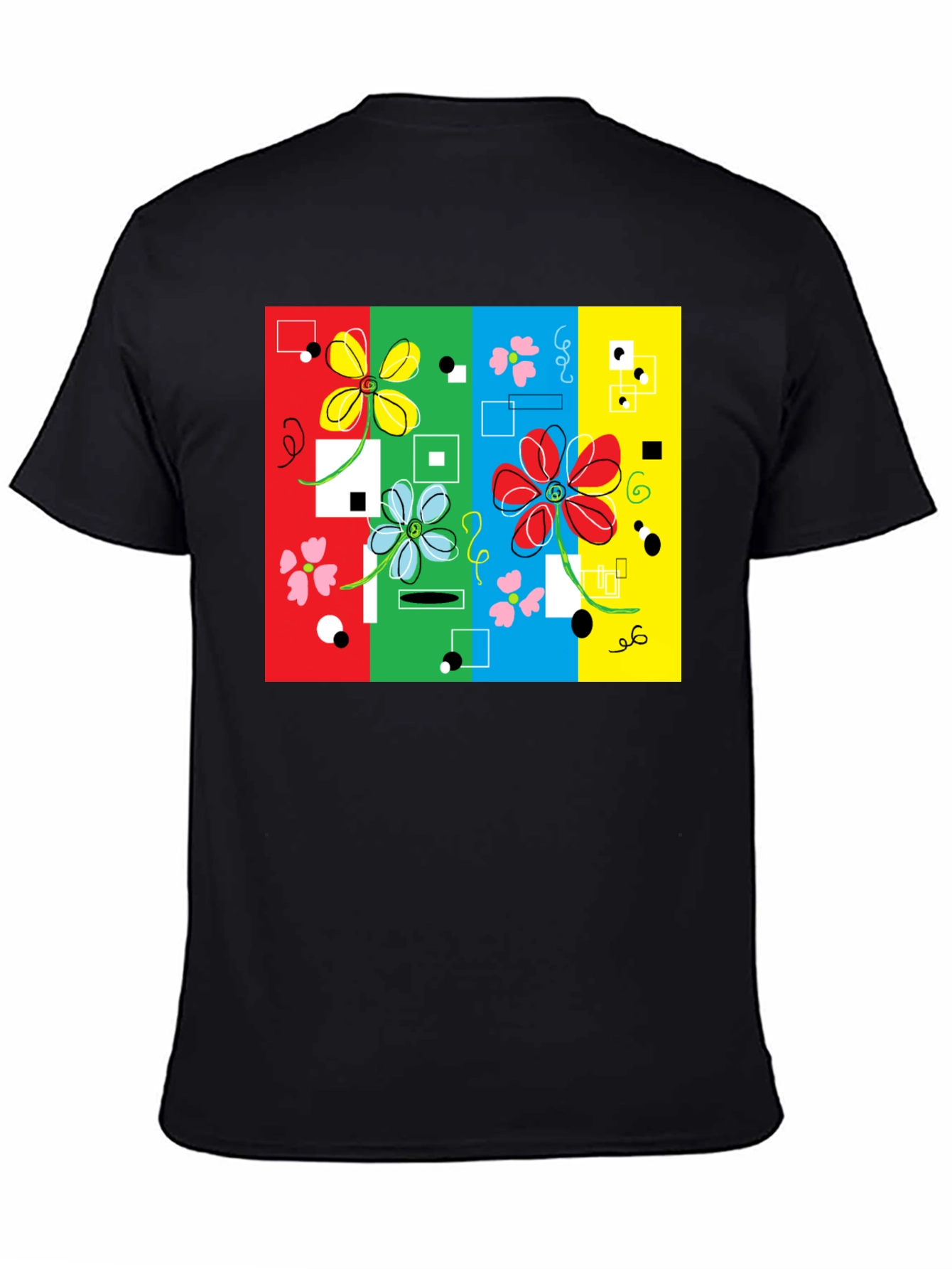 Retro Floral Print Black T-Shirt