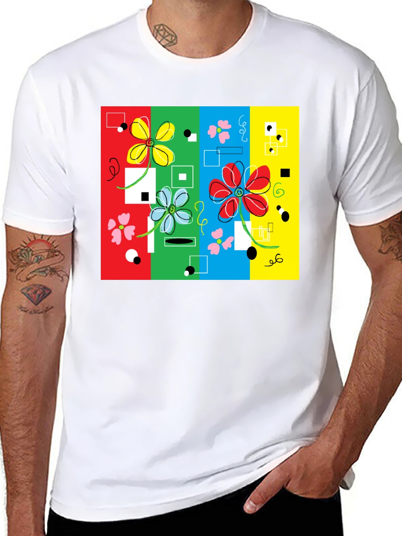Retro Floral Print Black T-Shirt