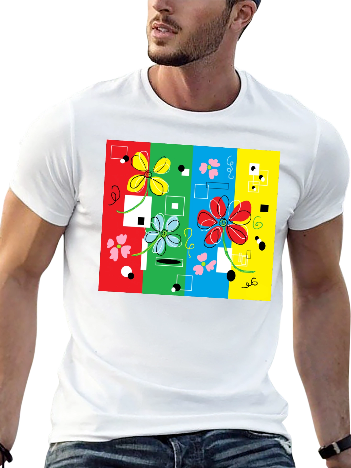 Retro Floral Print Black T-Shirt