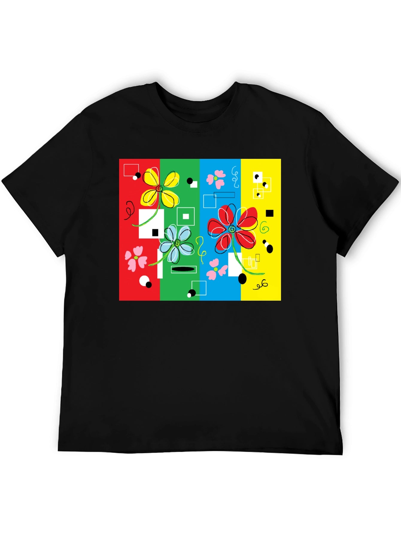Retro Floral Print Black T-Shirt