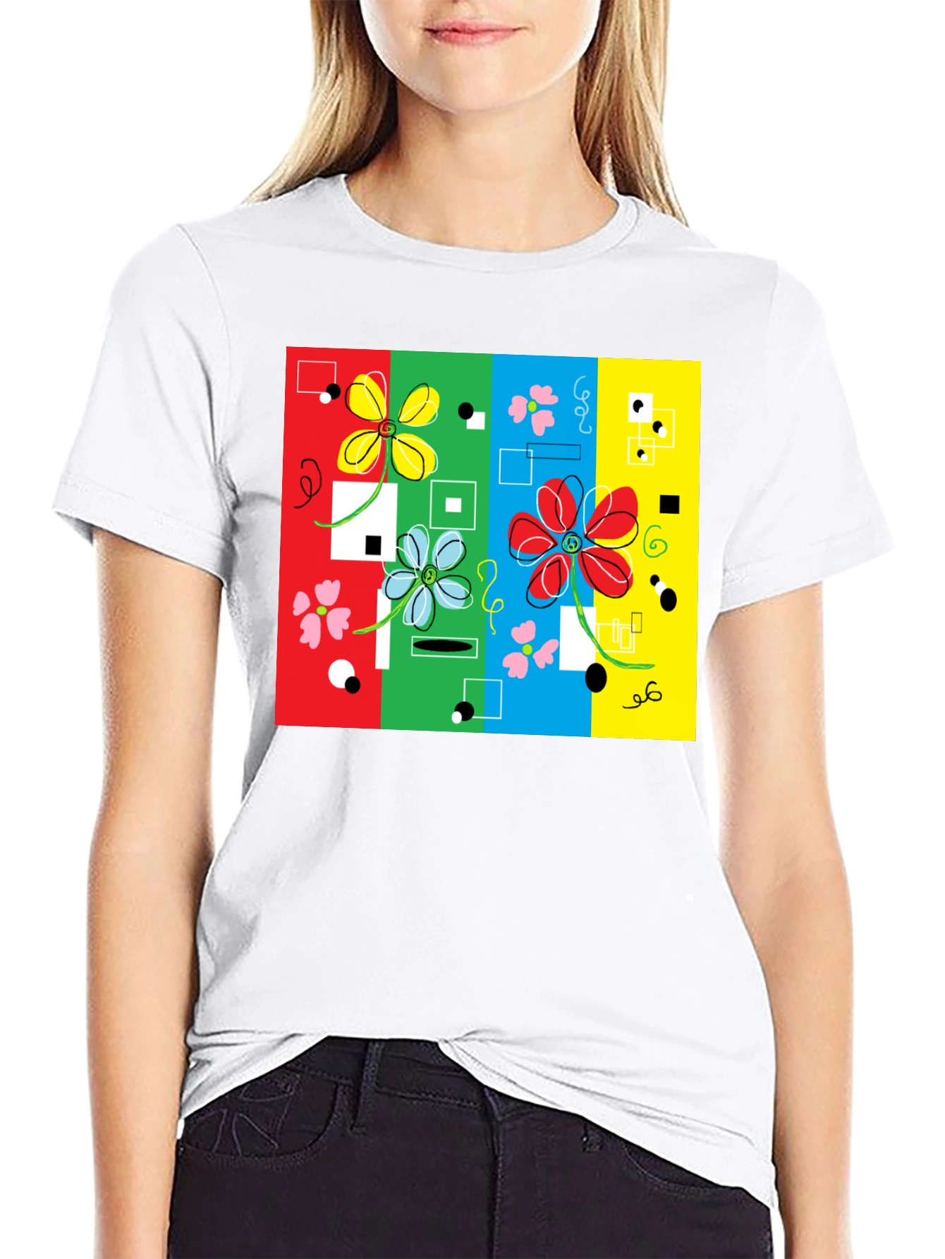 Retro Floral Print Black T-Shirt