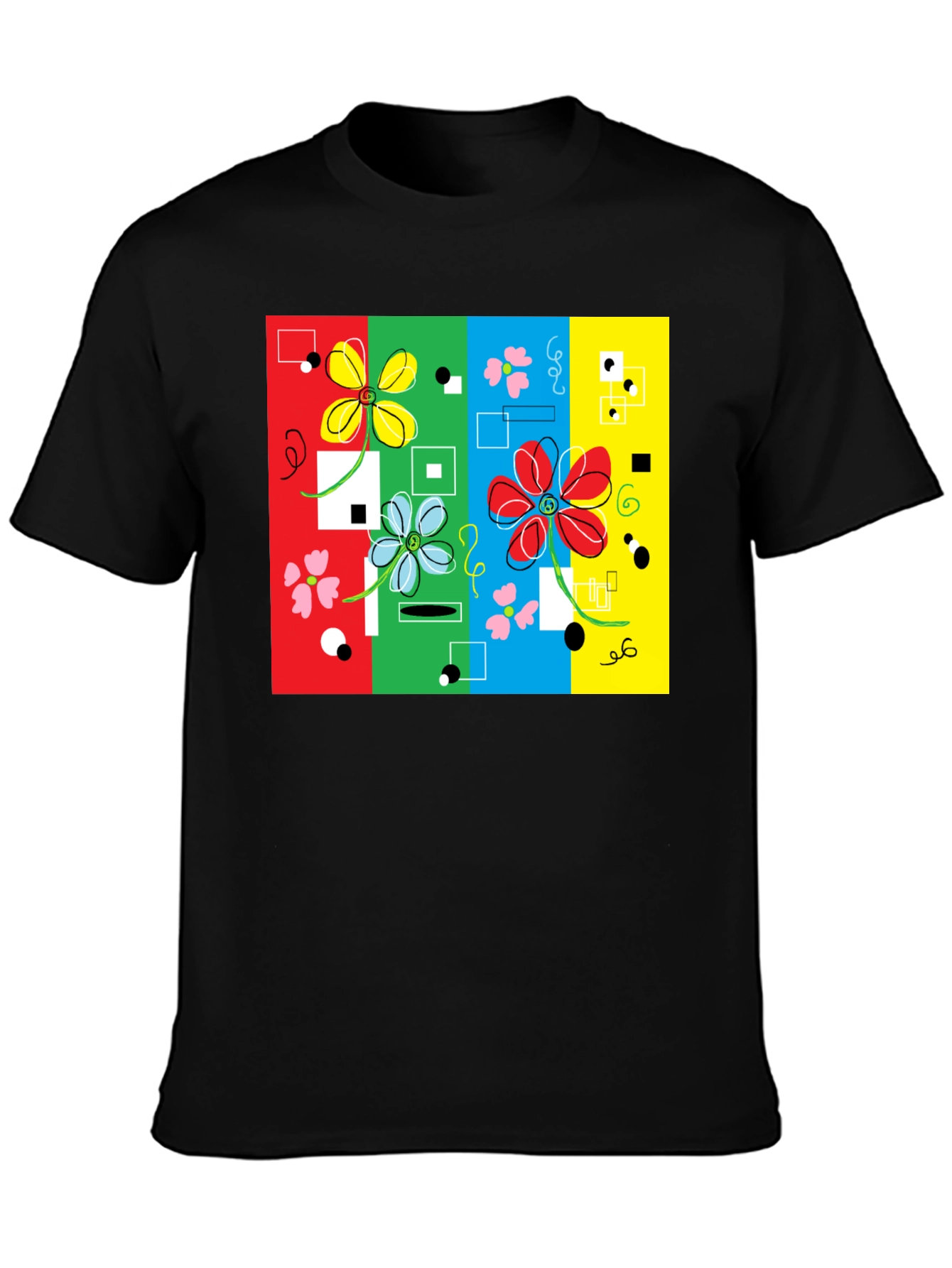 Retro Floral Print Black T-Shirt
