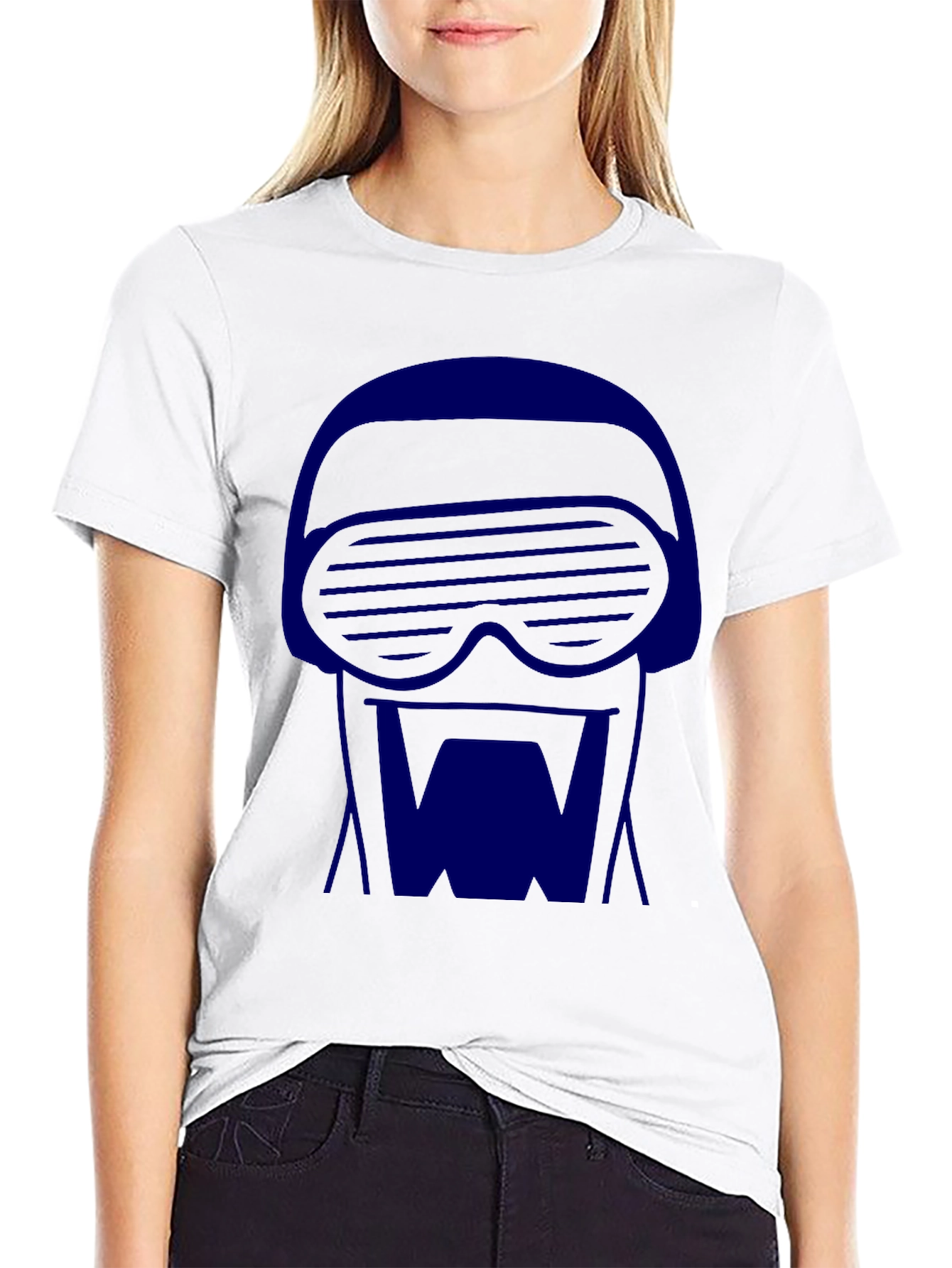 Retro-Cool Black T-Shirt with Blue 80s Robot Graphic