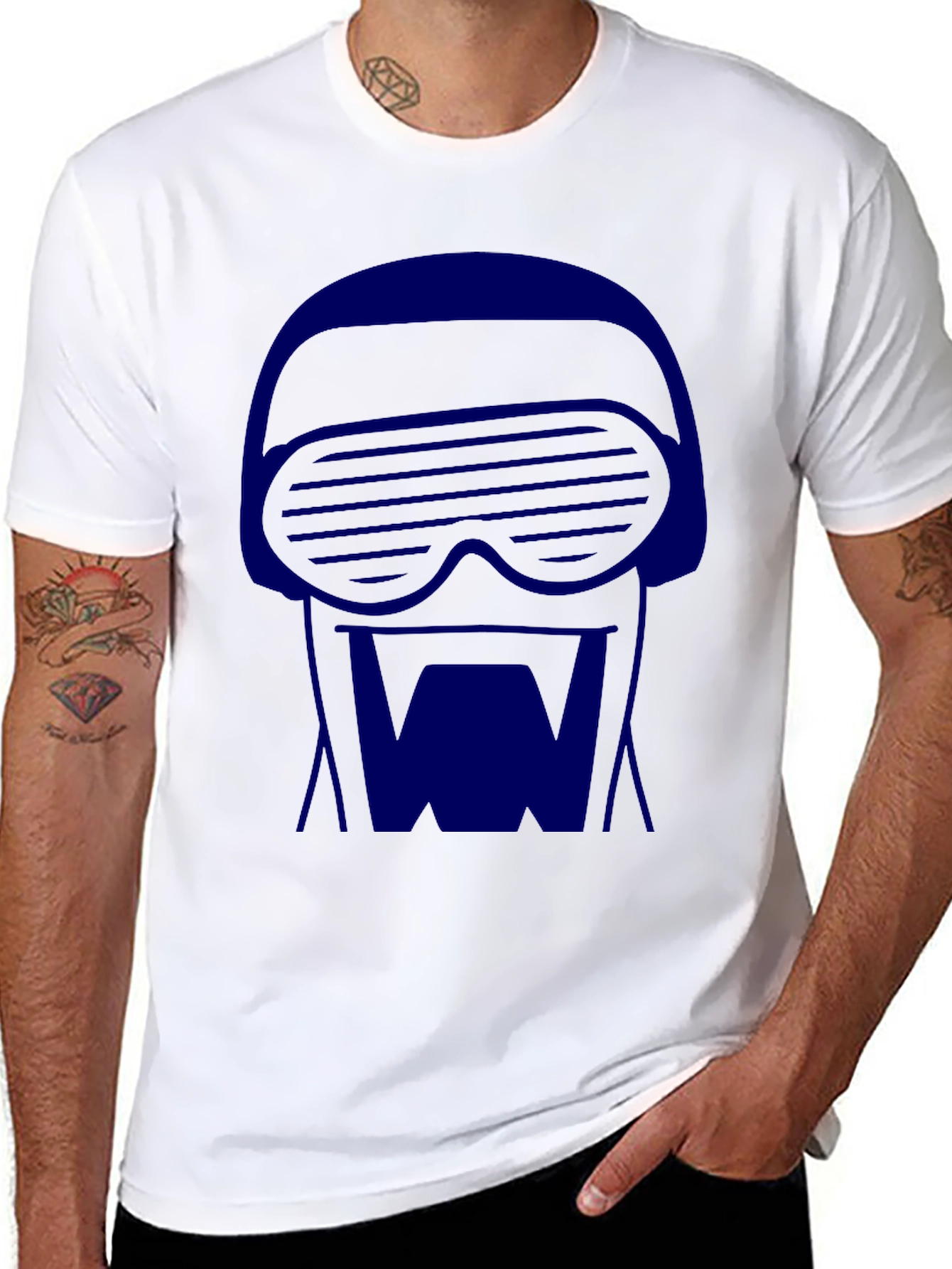 Retro-Cool Black T-Shirt with Blue 80s Robot Graphic