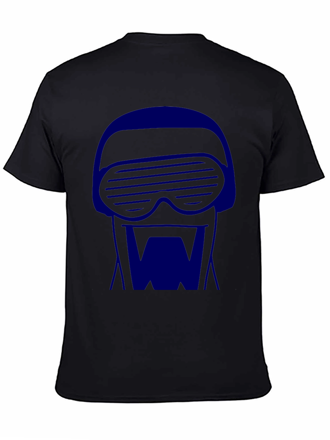 Retro-Cool Black T-Shirt with Blue 80s Robot Graphic