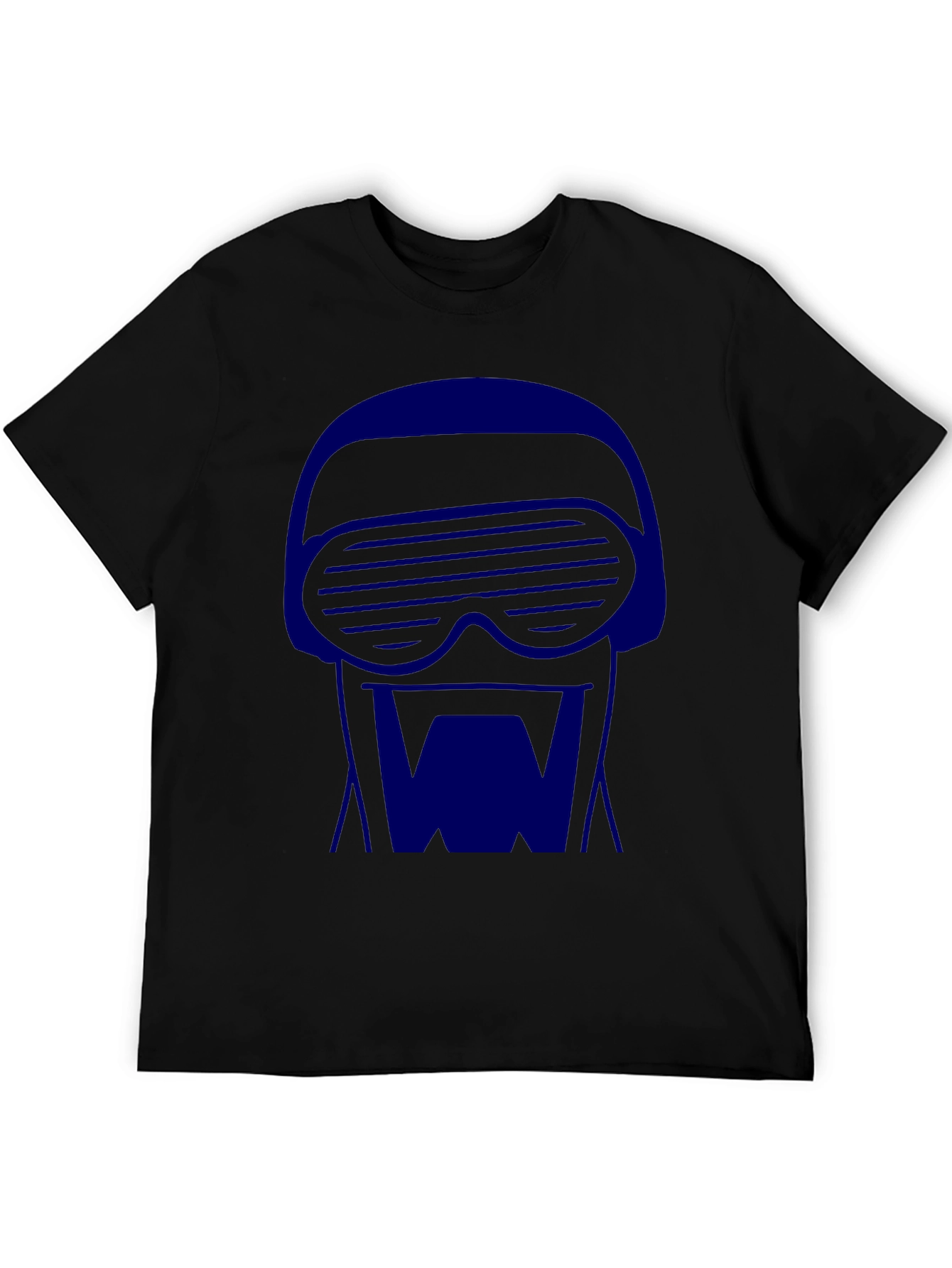 Retro-Cool Black T-Shirt with Blue 80s Robot Graphic