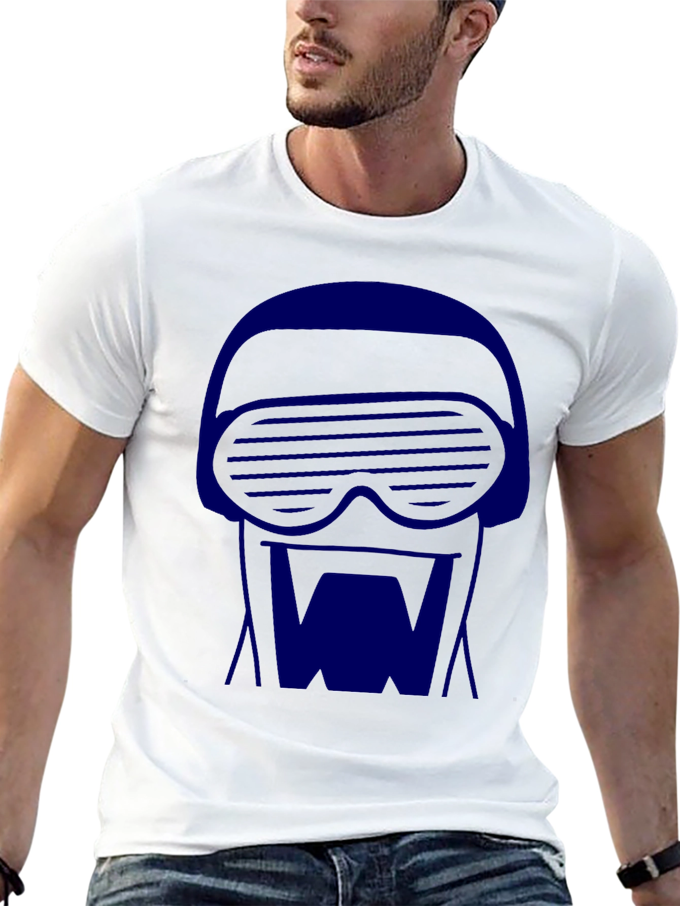 Retro-Cool Black T-Shirt with Blue 80s Robot Graphic