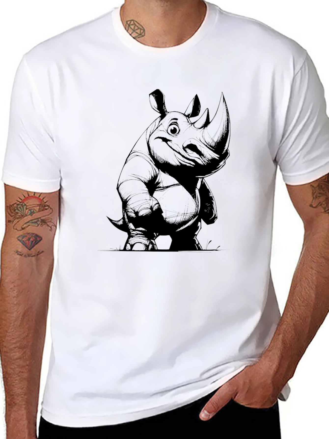 Rhino Graphic Tee - Black Cotton Casual Wear