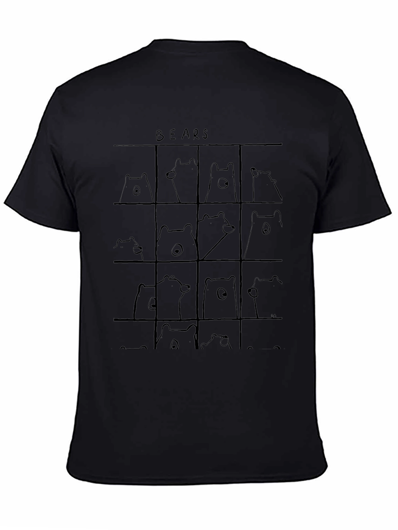 Bear Grid Black T-Shirt - Cute Cartoon Animal Tee