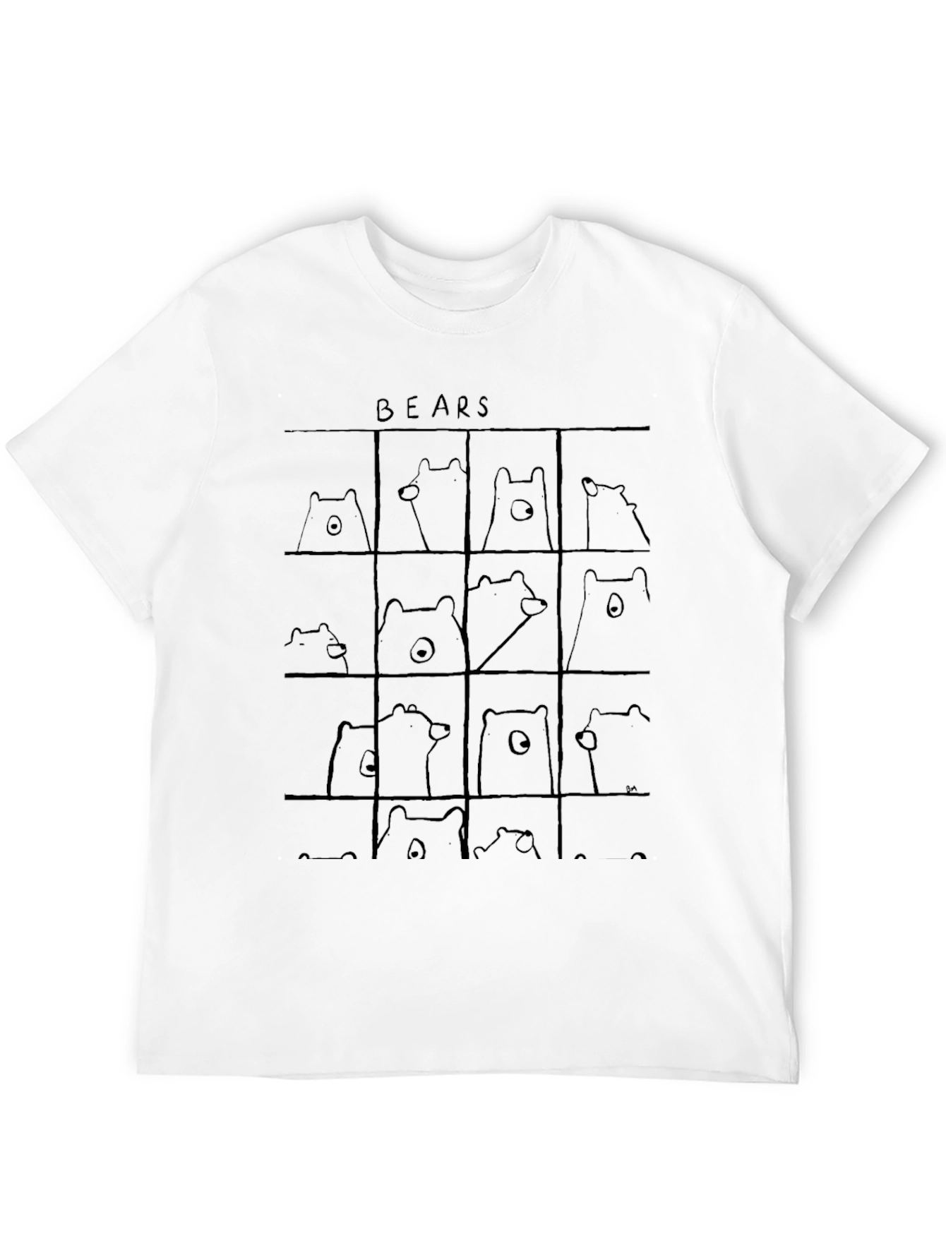 Bear Grid Black T-Shirt - Cute Cartoon Animal Tee