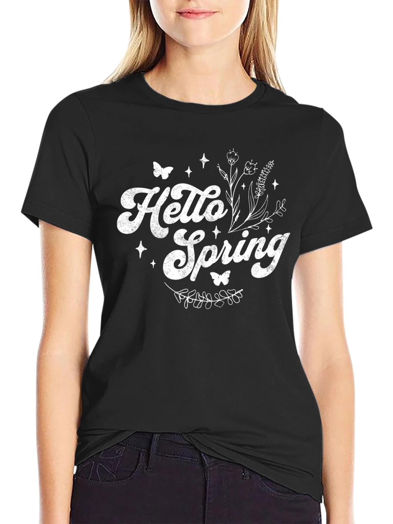 Hello Spring T-Shirt - Black Cotton Blend
