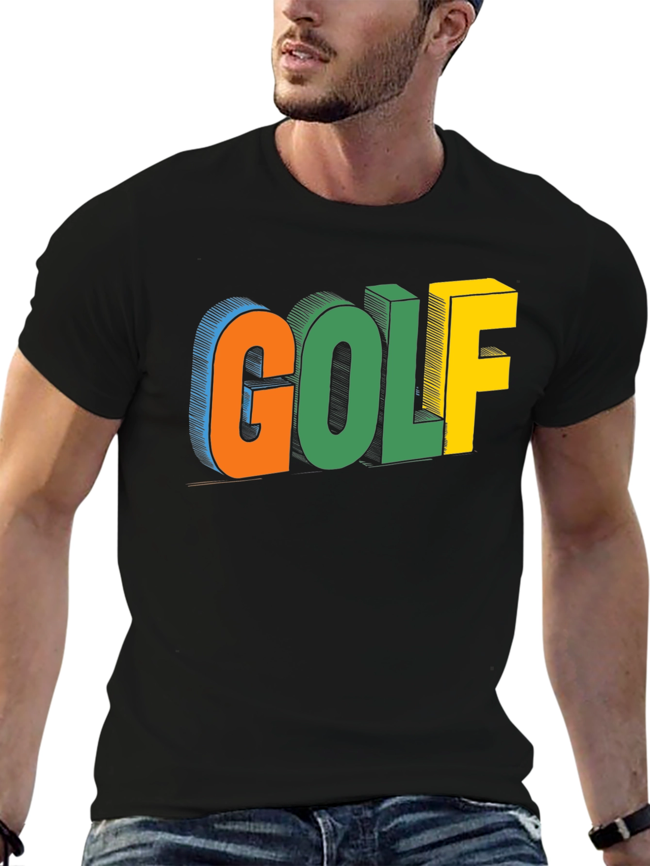 Golf Graphic Print Black T-Shirt