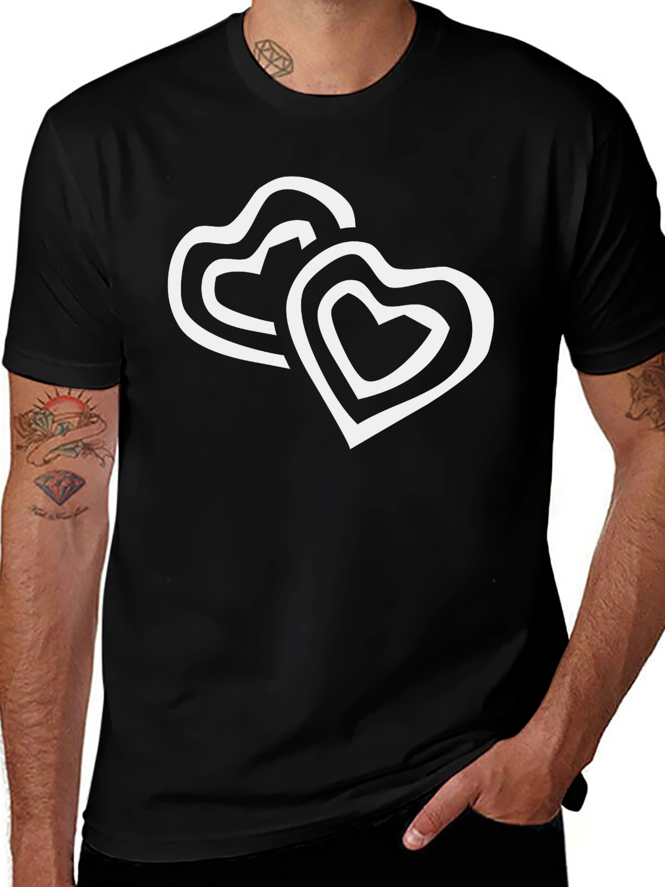 Black T-Shirt with Double Heart Design