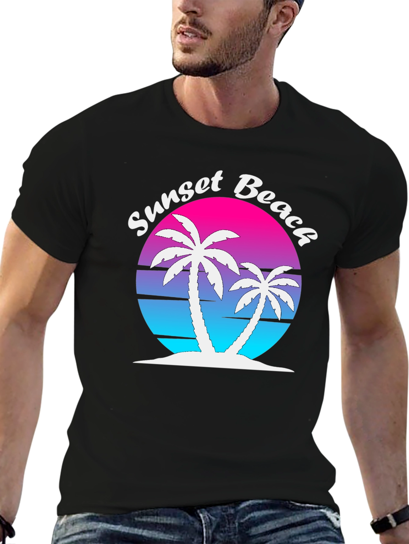 Sunset Beach Palm Tree Graphic Tee