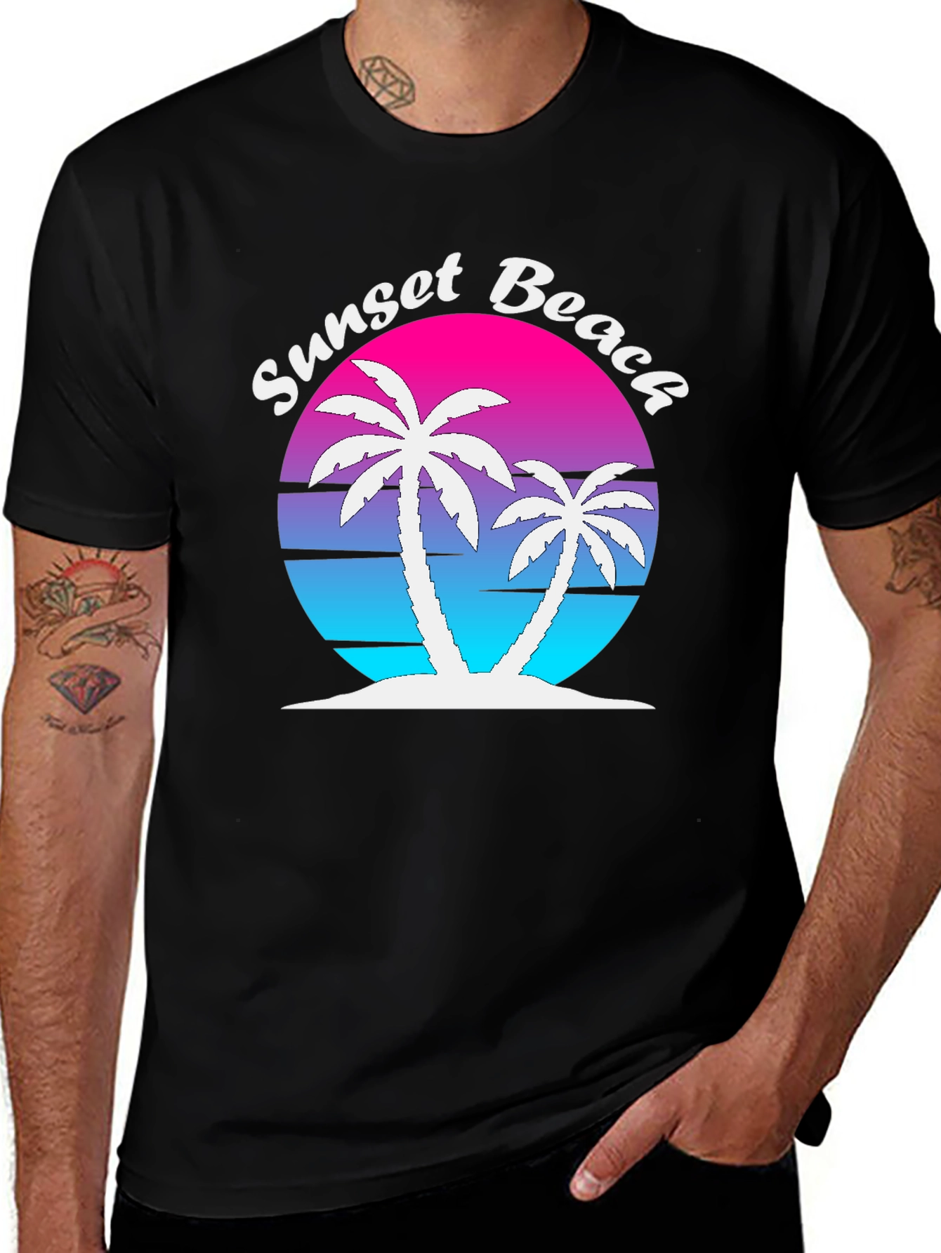 Sunset Beach Palm Tree Graphic Tee