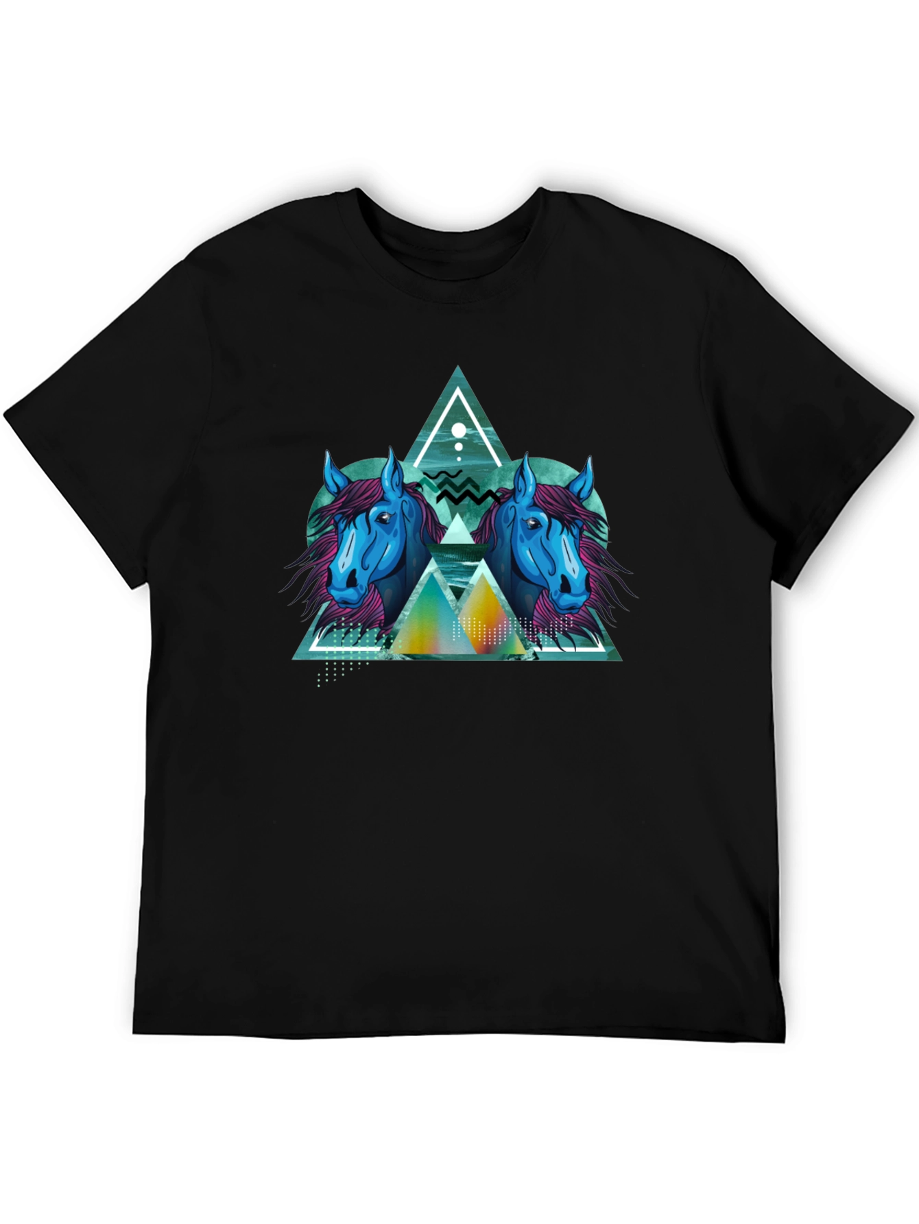 Geometric Horse Graphic Black T-Shirt