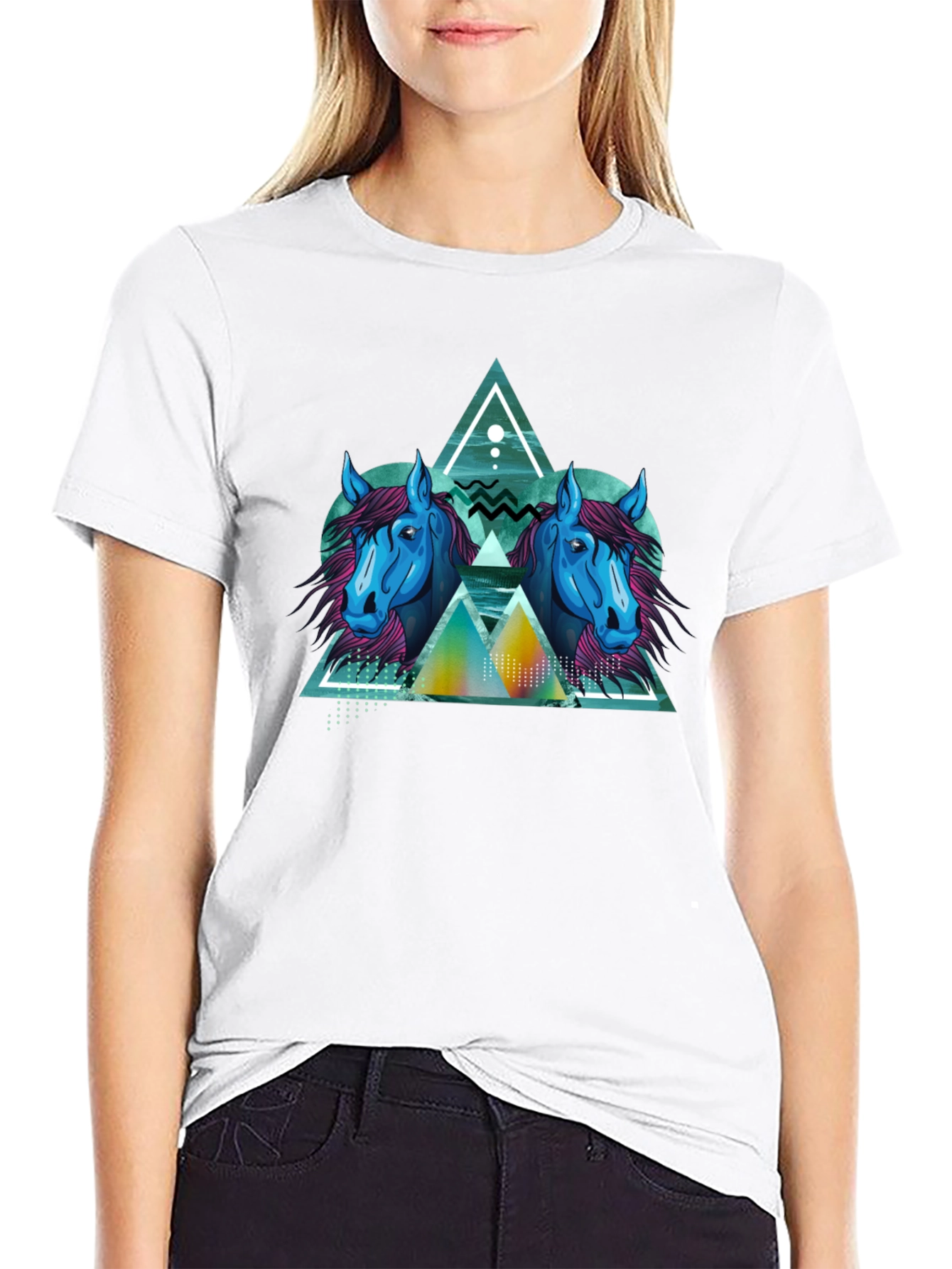 Geometric Horse Graphic Black T-Shirt