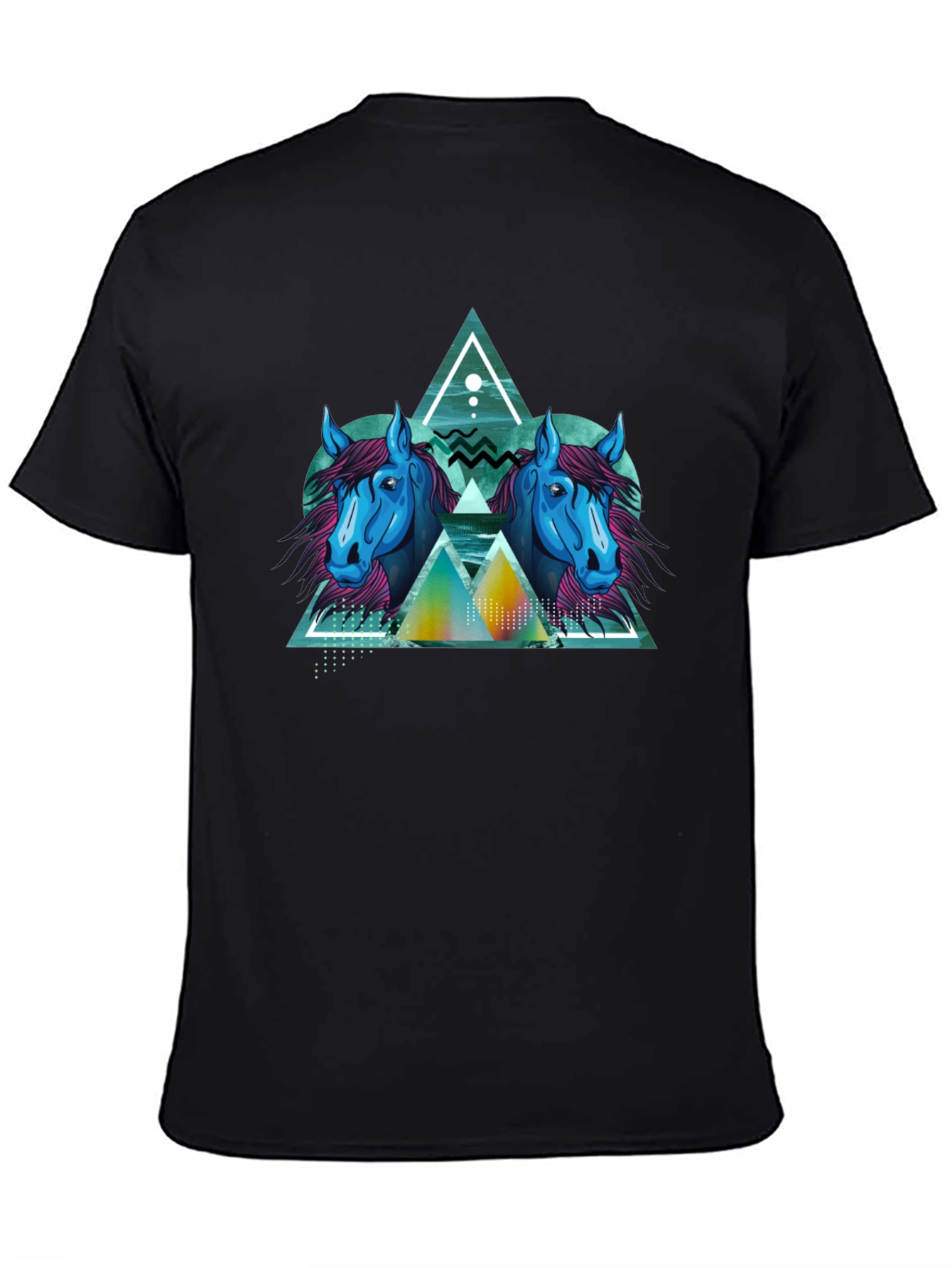 Geometric Horse Graphic Black T-Shirt