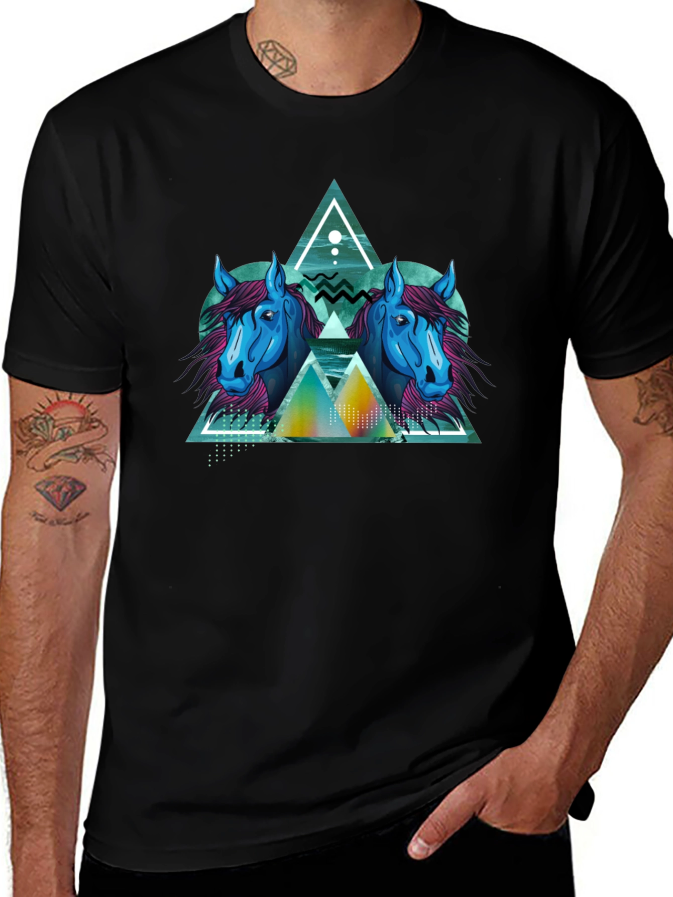 Geometric Horse Graphic Black T-Shirt