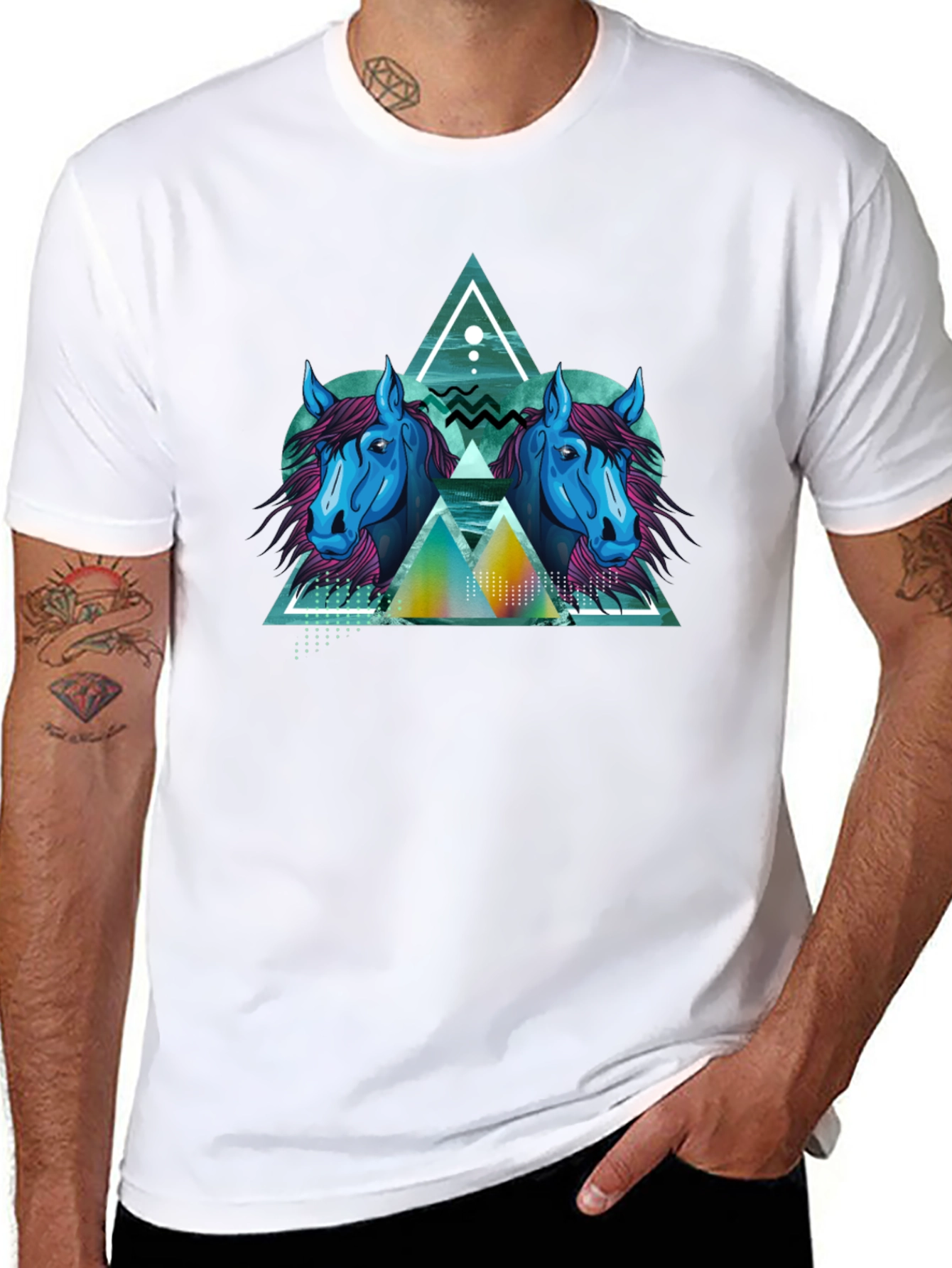 Geometric Horse Graphic Black T-Shirt