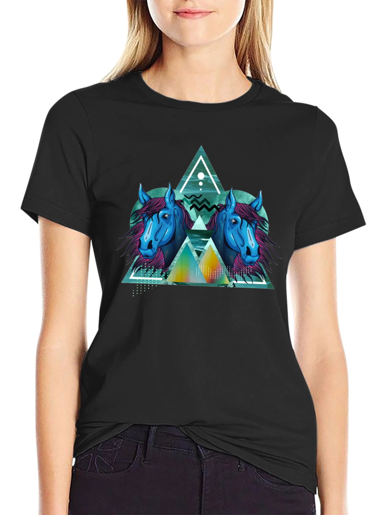 Geometric Horse Graphic Black T-Shirt