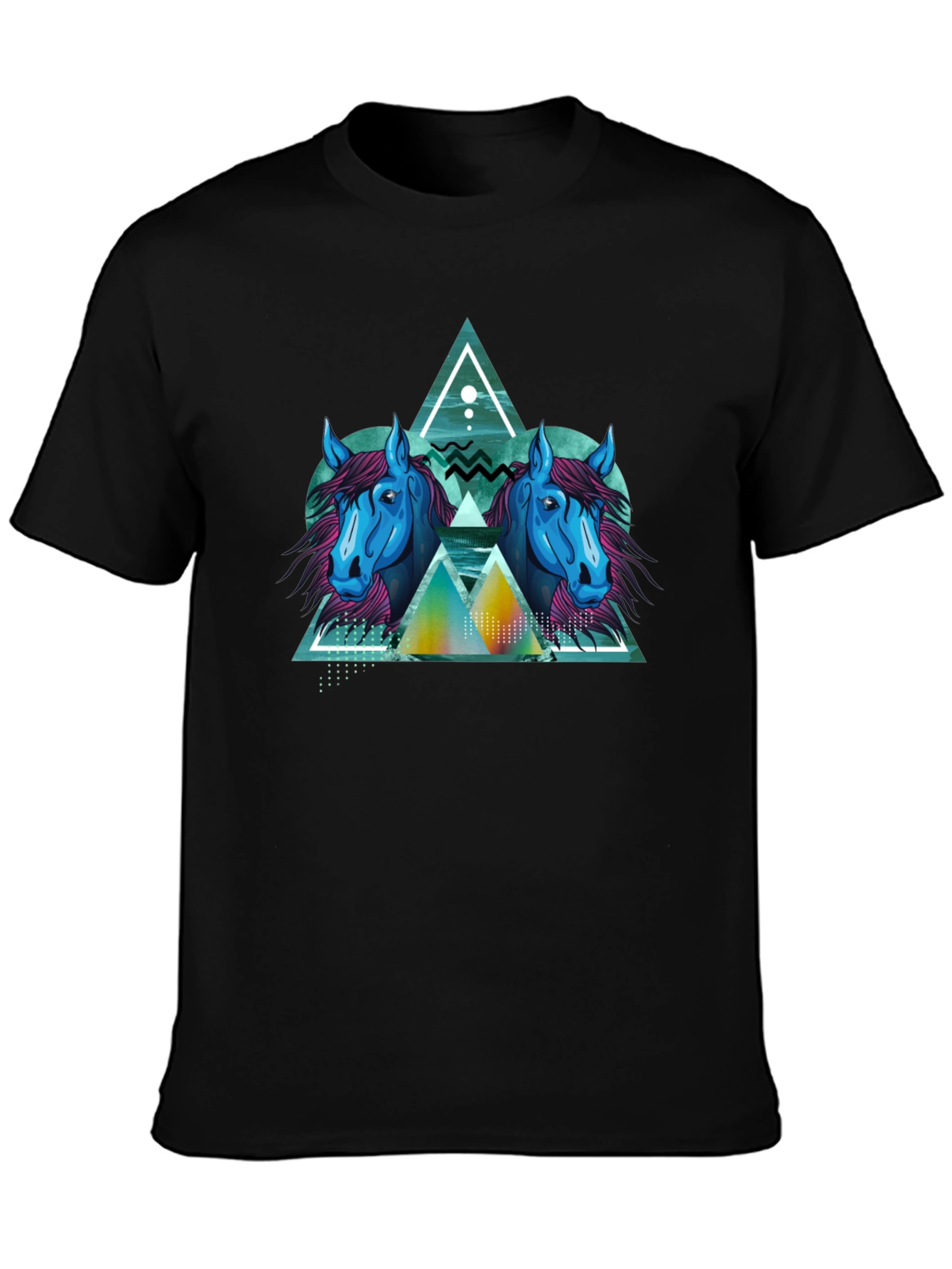 Geometric Horse Graphic Black T-Shirt