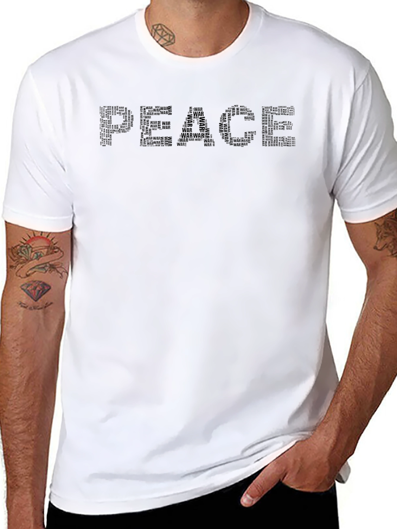 Peace Word Art Tee -  Stylish Black T-Shirt
