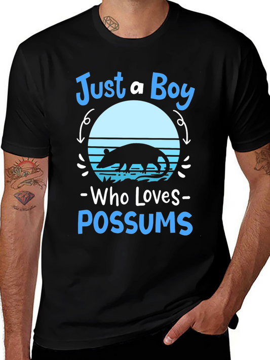Just A Boy Who Loves Possums Black Graphic Tee