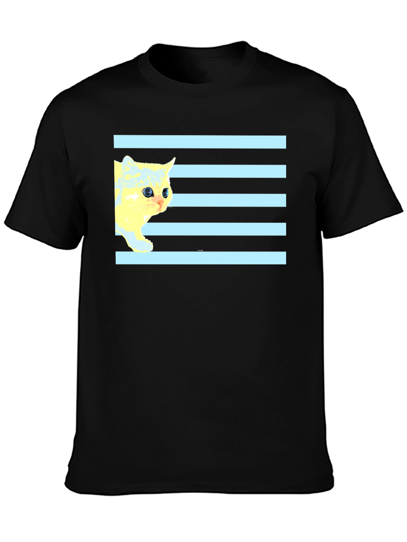 Striped Cat Tee - Graphic Print Black T-Shirt