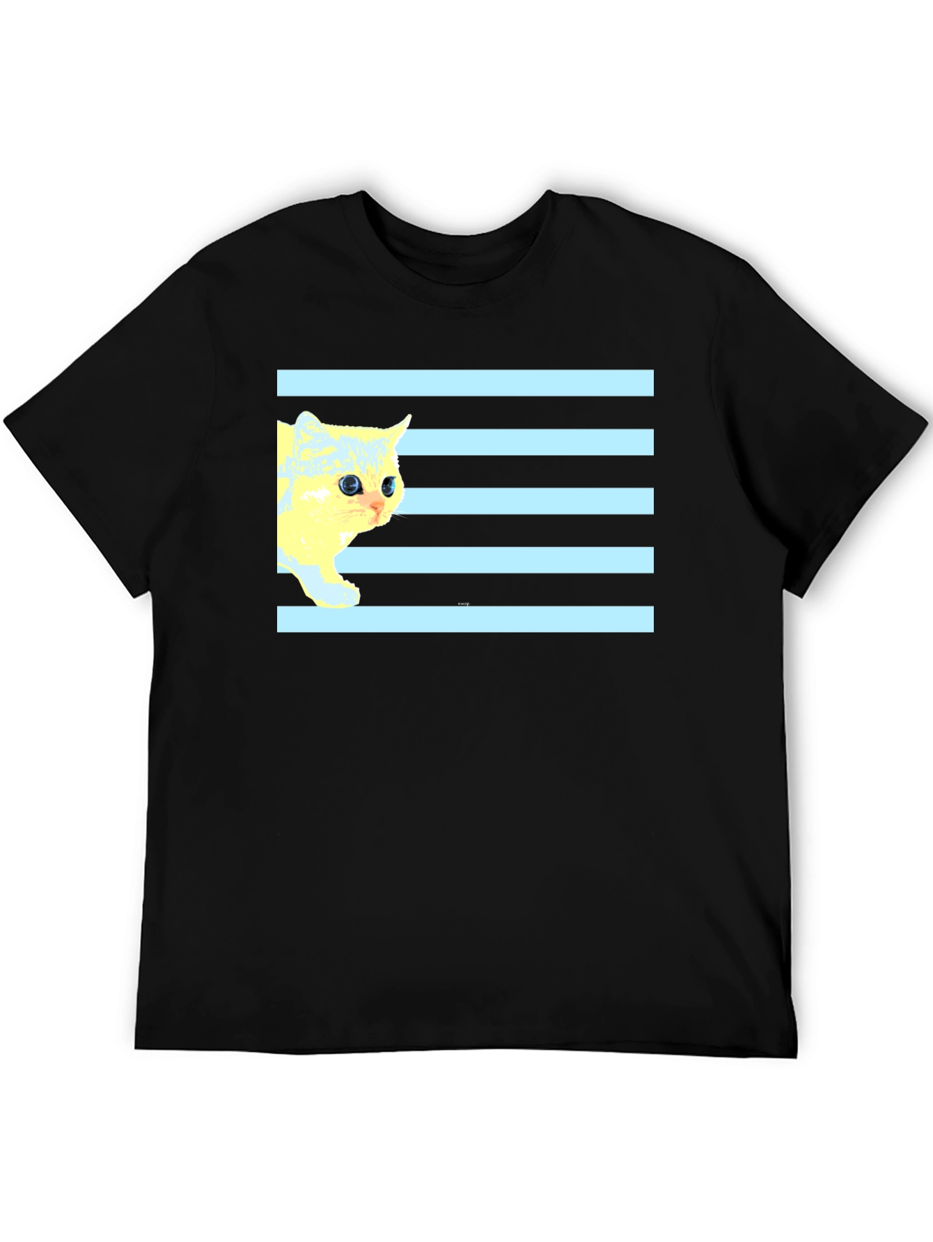 Striped Cat Tee - Graphic Print Black T-Shirt