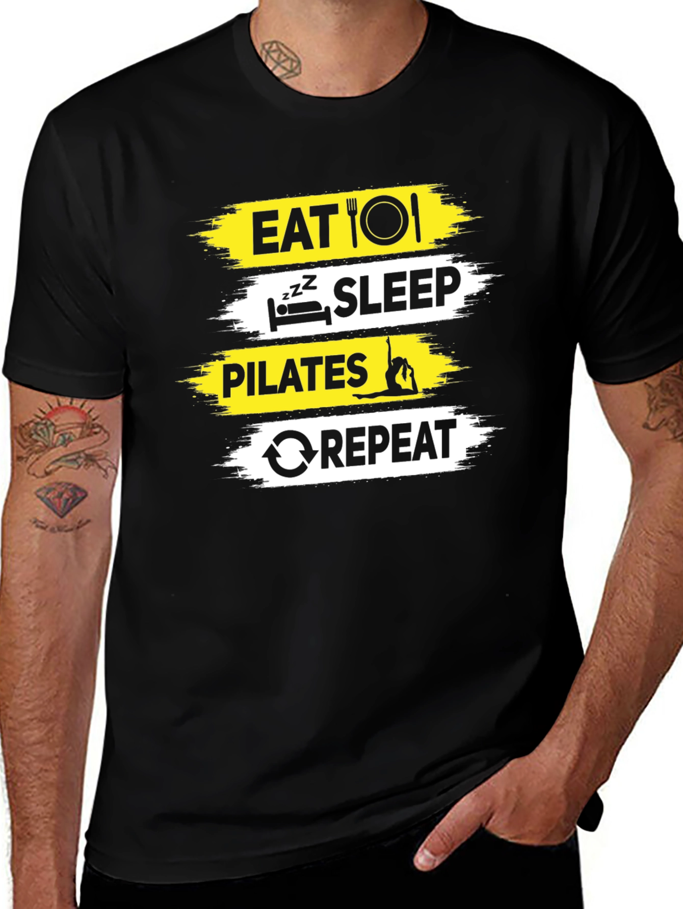 Eat Sleep Pilates Repeat Black Graphic T-Shirt