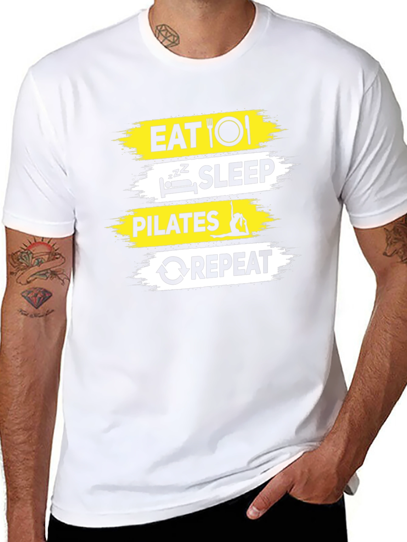 Eat Sleep Pilates Repeat Black Graphic T-Shirt