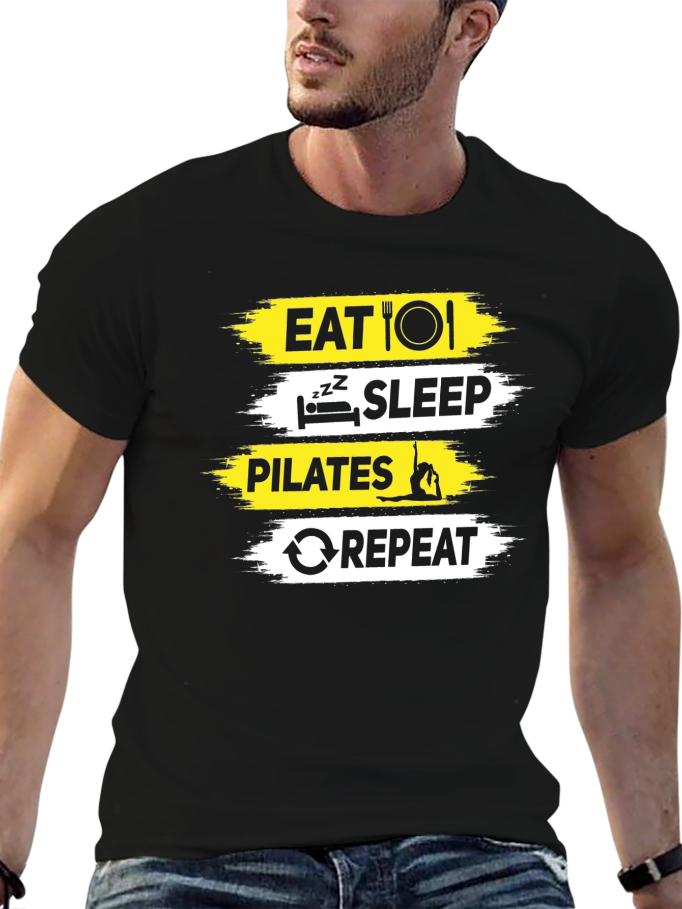 Eat Sleep Pilates Repeat Black Graphic T-Shirt