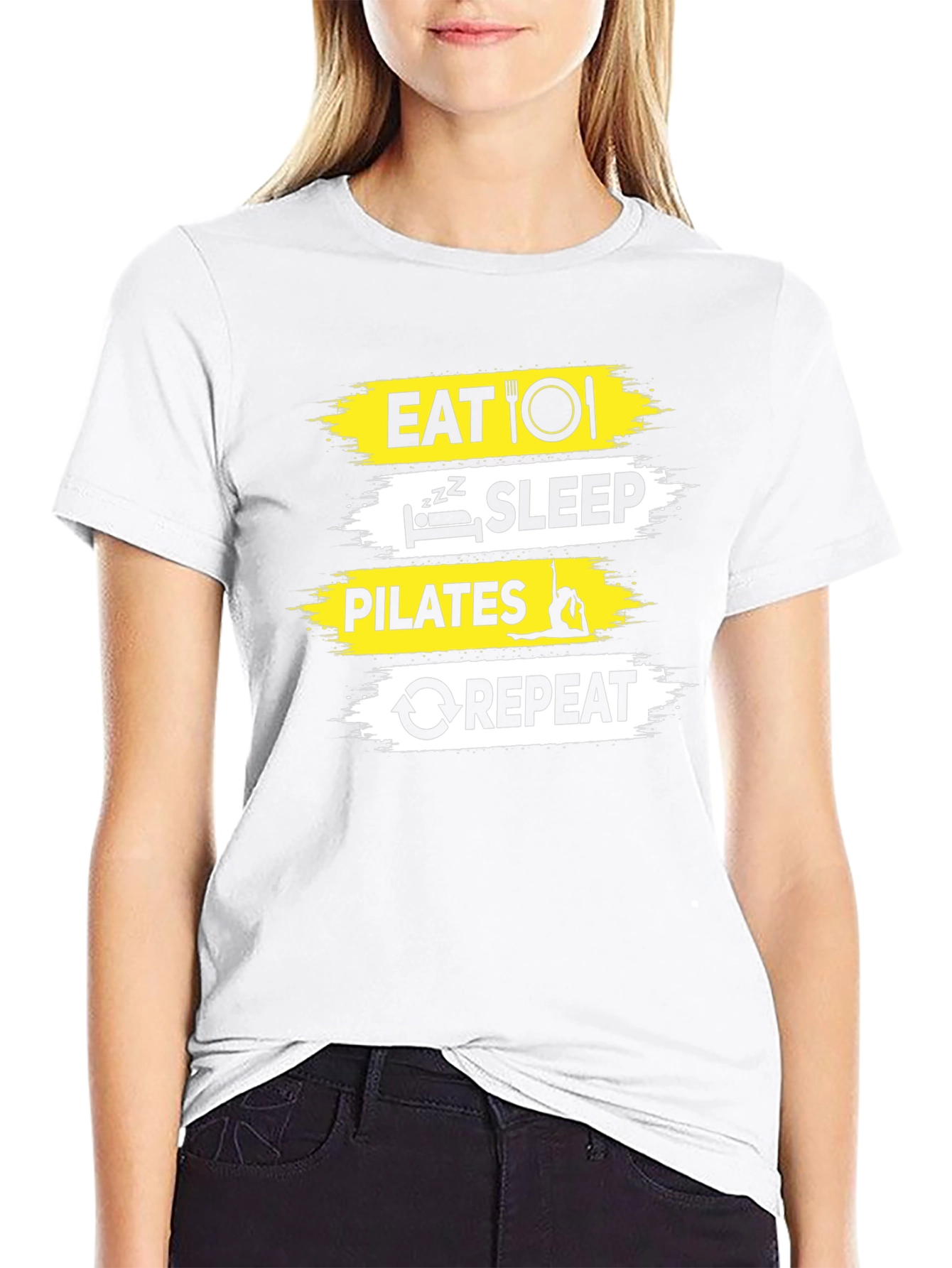 Eat Sleep Pilates Repeat Black Graphic T-Shirt
